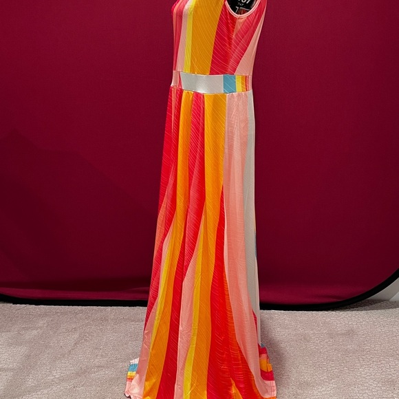 ChicMe Vibrant Multi-Color One-Shoulder Print Slit Maxi Sundress (NWOT) - Picture 3 of 11